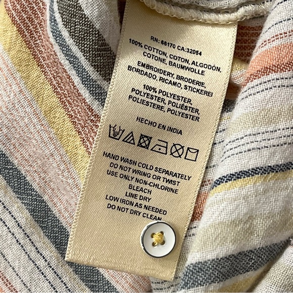 Anthropologie Shirt Womens XS/S Yellow Gray Stripes Button Up Tunic Embroidered - Picture 4 of 8